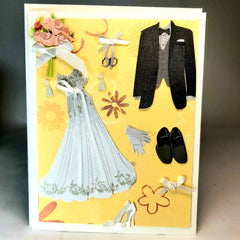 Handmade Wedding Card with Yellow Background and Bride and Groom Clothes - Parade Handmade