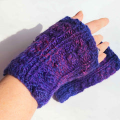 Purple and pink aran wrist warmers by Bridie Murray - Parade Handmade