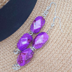 Long Purple Lightweight Bead and Wirework Earrings by Lapanda Designs - Parade Handmade