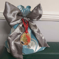 Quick and Pretty Turquoise Material Remnant Christmas Gift Bag - Parade Handmade