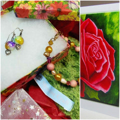 A gemstone bracelet and aran neck warmer set with rose art card - Parade Handmade