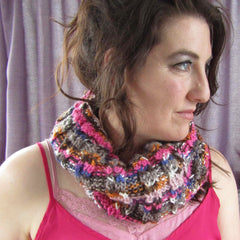 Beautiful hand knitted cowl scarf in shades of pink and brown by Bridie Murray - Parade Handmade