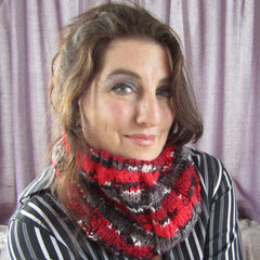Beautiful once off hand knitted cowl scarf in shades of red grey and black by Bridie Murray - Parade Handmade