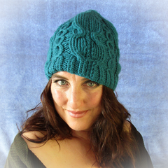 Teal Cable Homemade Knitted Hat by Jo's Knits - Parade Handmade