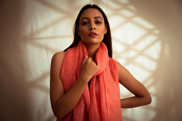 Coral Pink Linen Summer Scarf