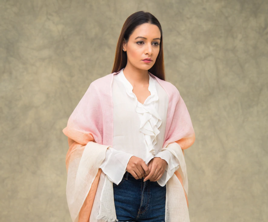 Woman wearing Pastel Summer Linen Scarf