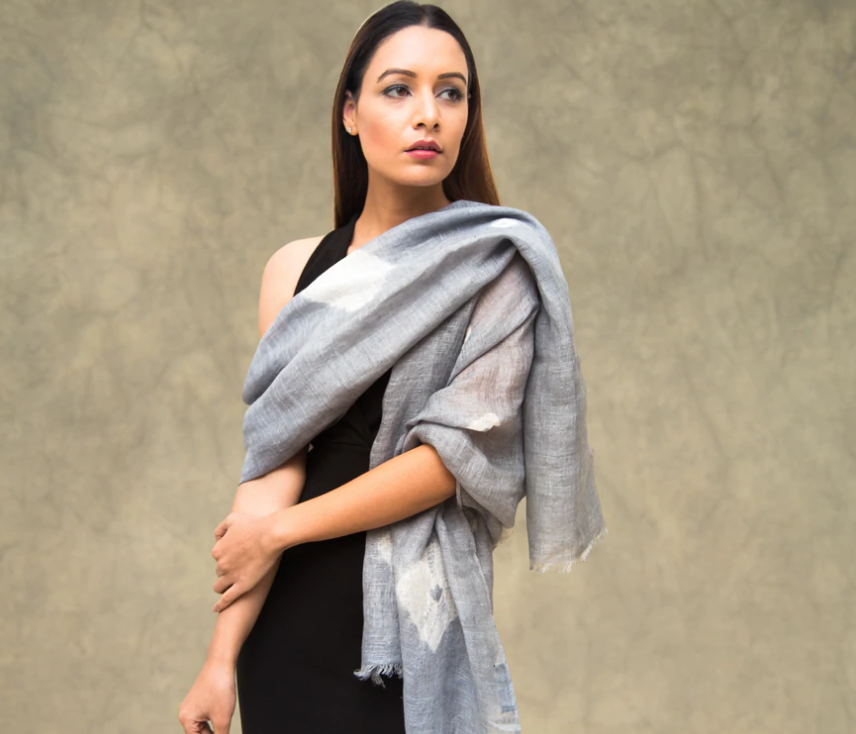 Woman wearing handmade linen scarf