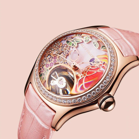 Montre luxe Femme Reef Tiger Auror diamant rose