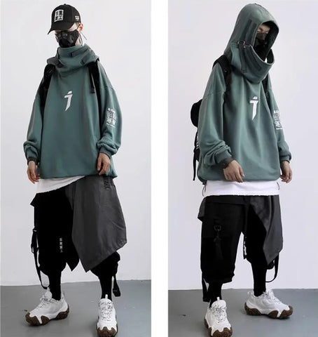 hoodie techwear vert homme