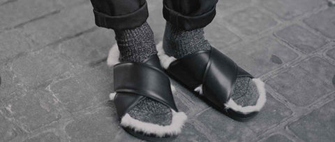 men wearing slippers with socks