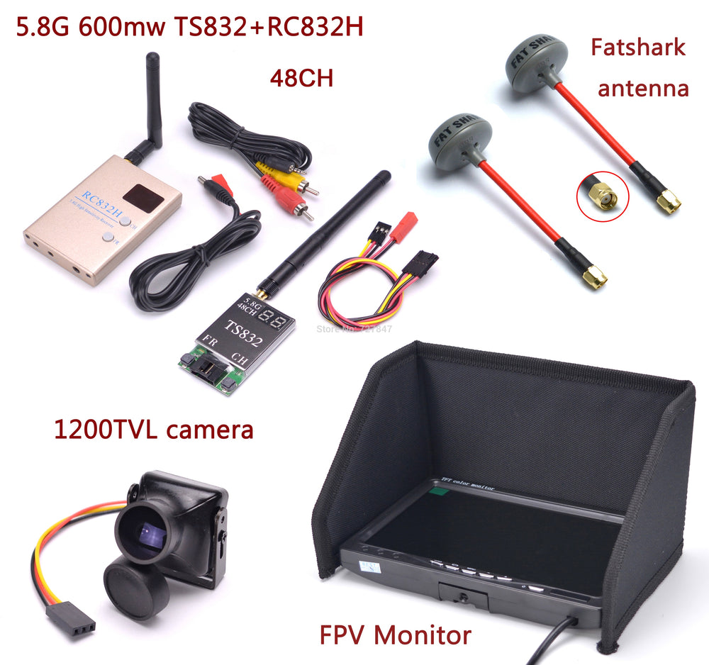 FPV Kit Combo System 1200TVL Camera + 5.8Ghz 600mw 48CH TS832 RC832S R