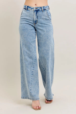 Judy Blue Full Size High Waist Wide Leg Jeans with Skewed Inseam Plus Size - Lifestyle Basics