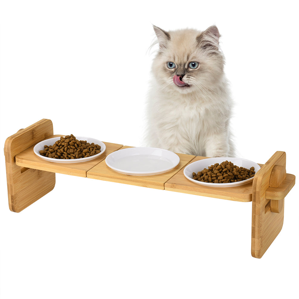 Petacc Raised Pet Bowl Dog Bowls Cat Feeder with Bamboo ...