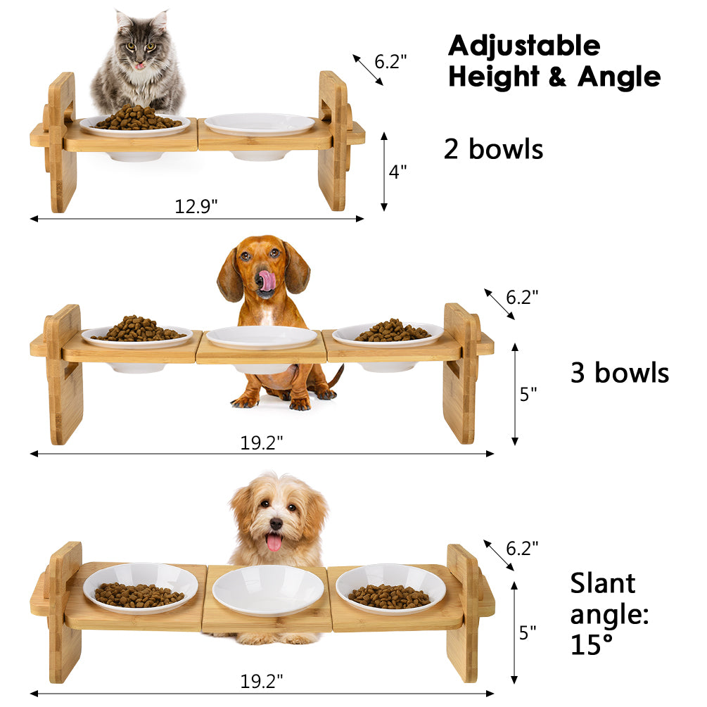 Petacc Raised Pet Bowl Dog Bowls Cat Feeder with Bamboo ...