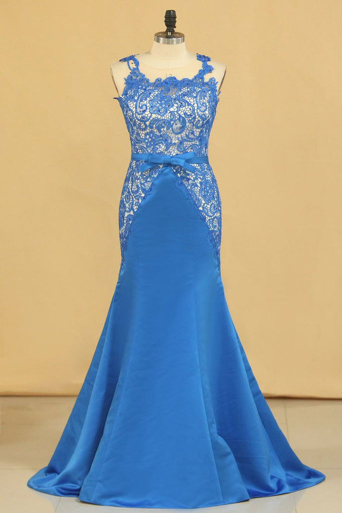 Buy Mermaid/Trumpet Scoop With Sash Satin & Lace Prom Dresses Online ...