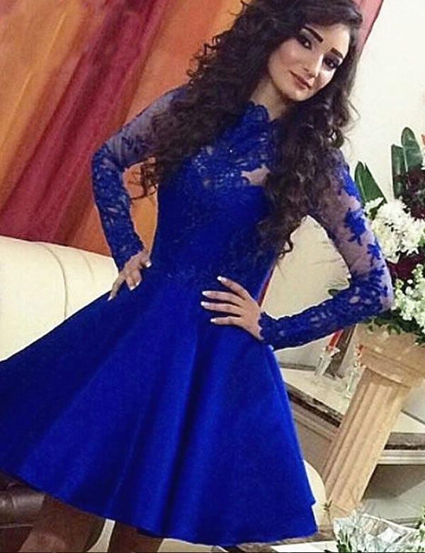 Buy Homecoming Dress Lace Royal Blue Long Sleeves Homecoming Dress ...