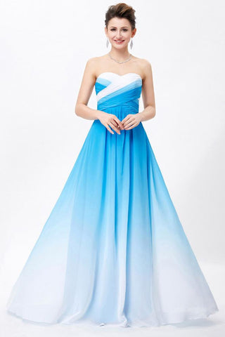 Ombre Spaghetti Straps A-Line Chiffon Blue Lace up Sweetheart White Prom Dresses UK JS360