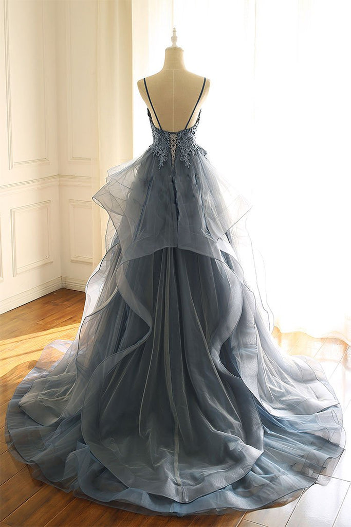 Buy Deep V Neck Appliques Bridal Dresses Multi-Layered Organza Prom ...