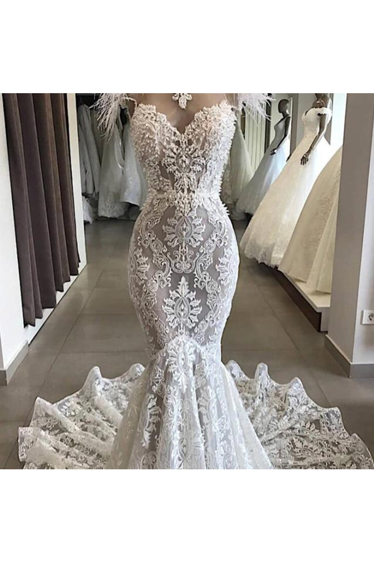 Buy Cheap Luxury Lace Mermaid Wedding Dress With Train Sexy Open Back Pearls Wedding Sjspe5as8ya 8114