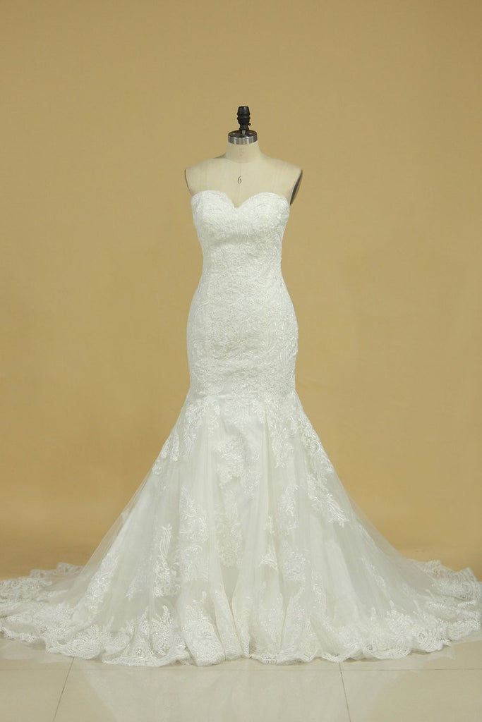 Mermaid Wedding Dresses Sweetheart With Applique Tulle Court Train ...