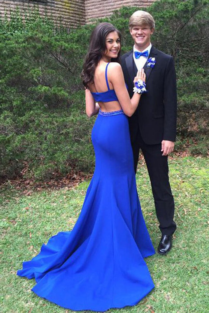 Buy Simple Mermaid Open Back Royal Blue Prom Dresses For Teens, Long ...