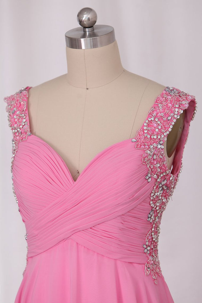 Sexy Open Back Straps A Line With Beads And Ruffles Chiffon Prom ...