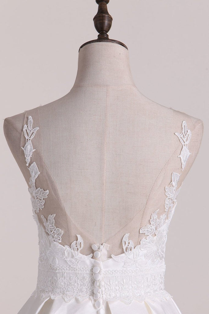 Buy A Line Scoop Satin With Applique Wedding Dresses Open Back Online ...