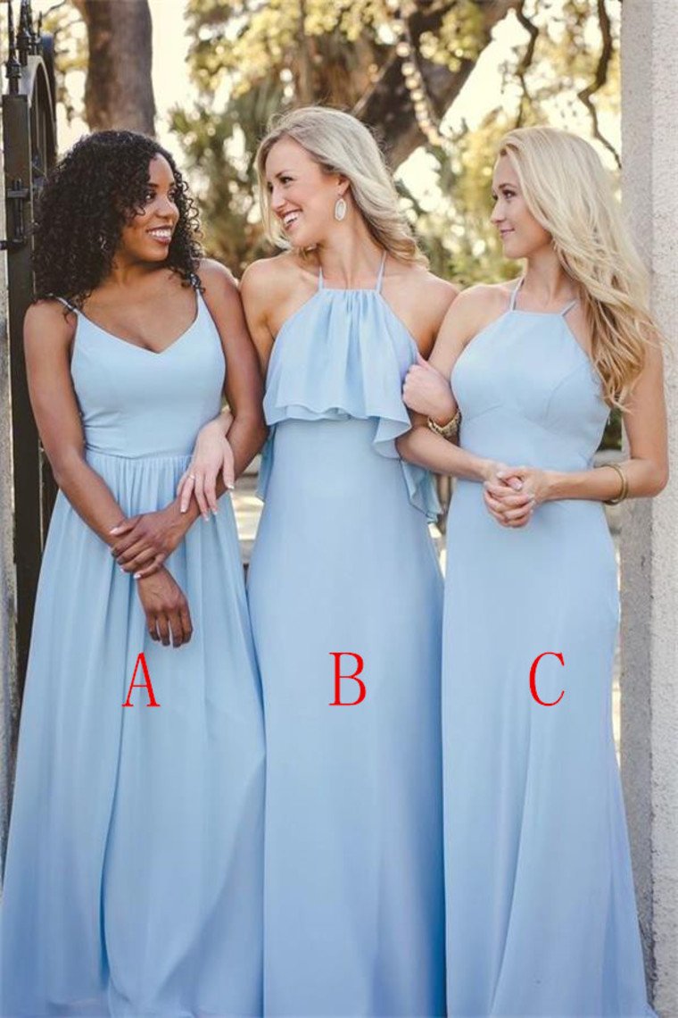 Buy Elegant Sky Blue Long Simple Cheap Chiffon Bridesmaid Dresses ...