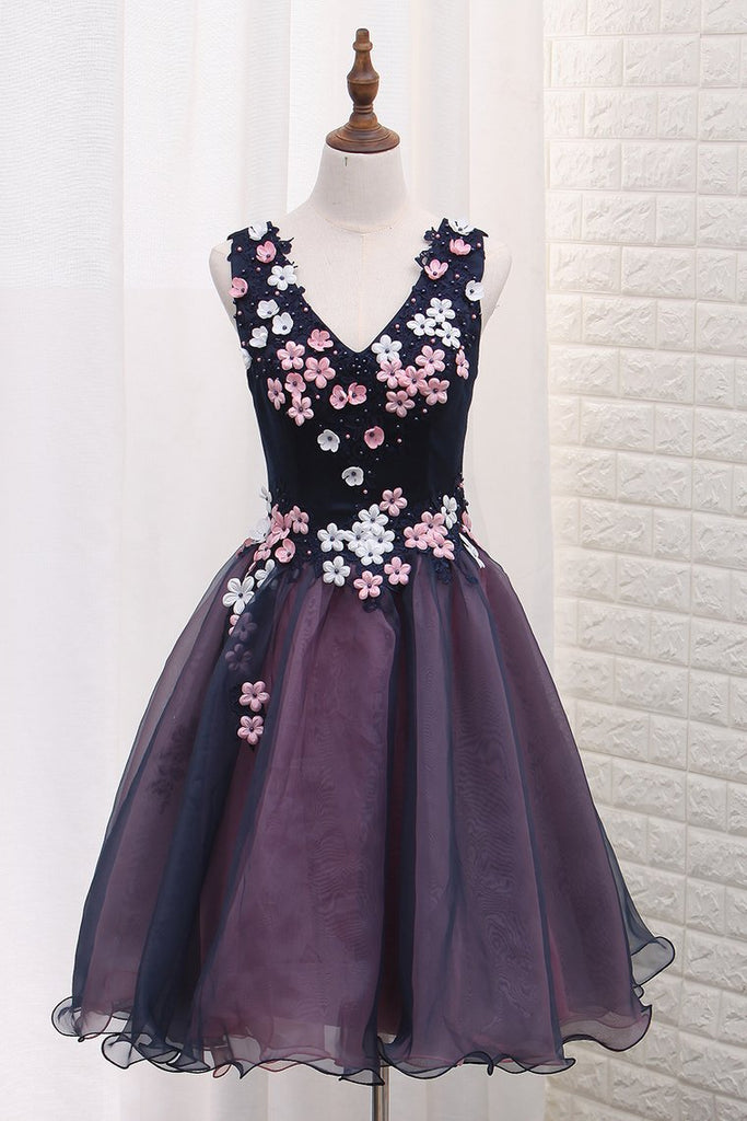 Organza A-Line V Neck Homecoming Dresses With Appliques Online – jolilis