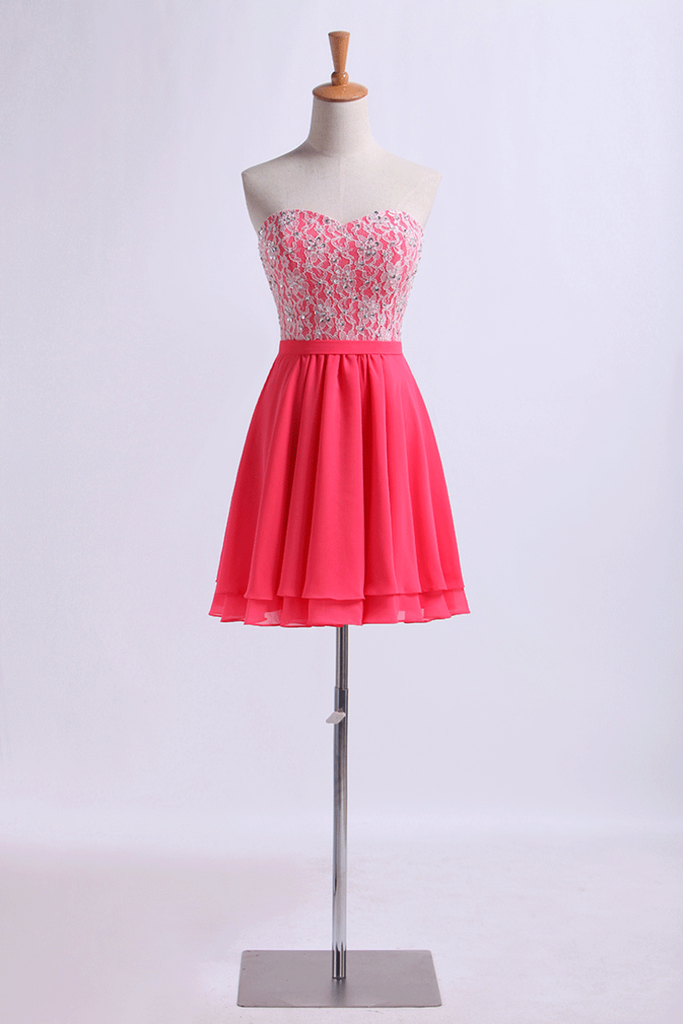 Sweetheart Lace Bodice A-Line Cocktail Dresses With Beading Chiffon ...