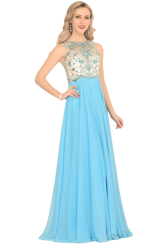 Sexy Open Back Prom Dresses A Line Scoop Chiffon With Beading Online Jolilis 