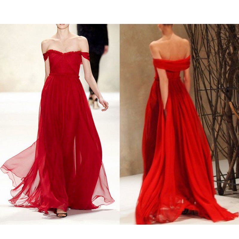 Buy Charming A-Line Off-the-Shoulder Floor Length Red Prom/Evening ...