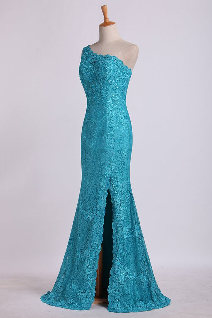 One Shoulder Sheath Prom Dresses Beaded Lace Floor Length Zipper Back Online Jolilis 9958