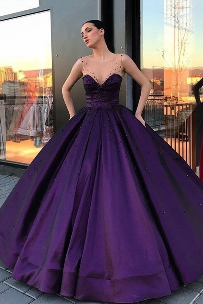 Buy Ball Gown Prom Dresses Scoop Satin With Beads Floor Length Online ...