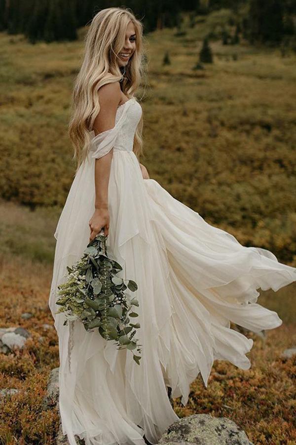 Buy A Line Chiffon Ivory Off The Shoulder Sweetheart Beach Wedding Dresses Js581 Online Jolilis 6437