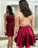 A Line Satin Spaghetti Straps Burgundy Homecoming Dresses Above Knee Short Prom Dresses H1106