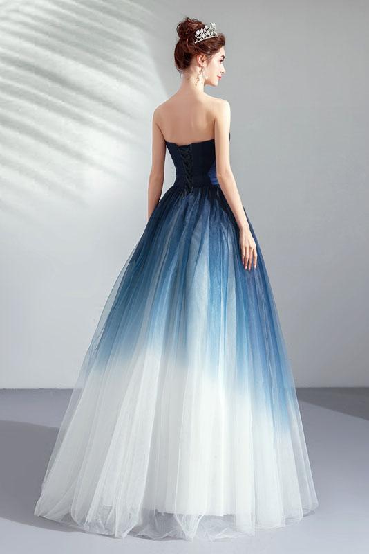 Buy A line Blue Ombre Prom Dresses Lace up Sweetheart Strapless Formal ...