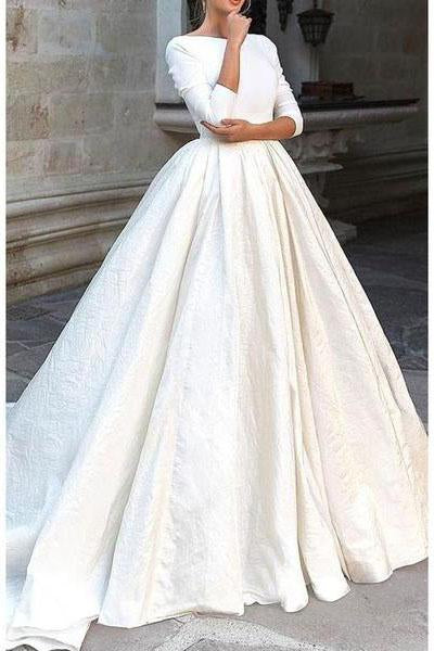 Buy Backless Long Sleeve Ivory Wedding Dresses Modest 3/4 Sleeve ...