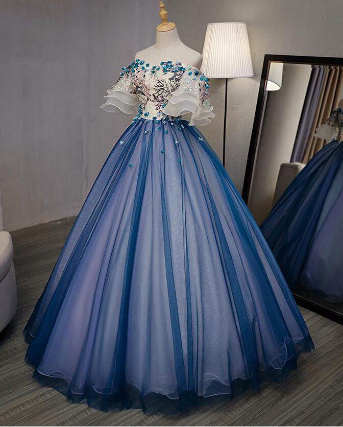 Buy Ball Gown Off the Shoulder Short Sleeve Lace up Sweetheart Prom ...