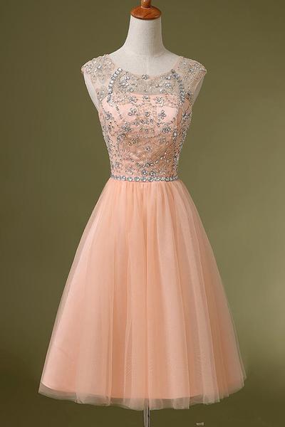 Buy Blush Pink Backless Tulle Short Homecoming Dresses H25 Online – jolilis