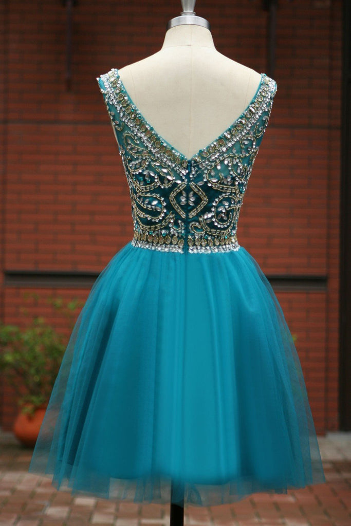 Buy Blue Homecoming Dress Short Prom Gown Tulle Beads Open Back ...