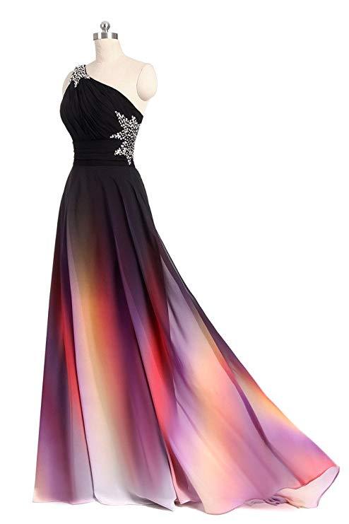Buy One Shoulder Ombre Chiffon Prom Dresses Lace up A Line Beads ...