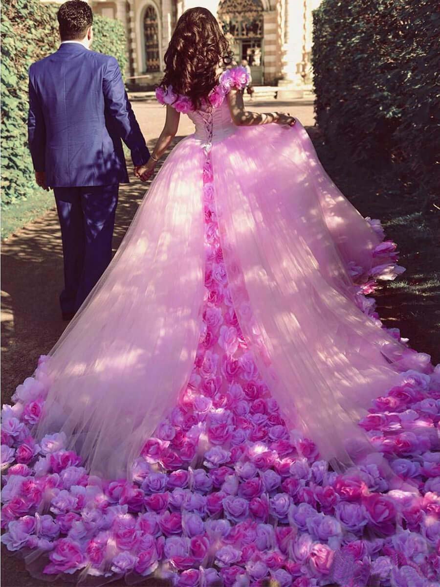Buy Pink Cathedral Off the Shoulder Ball Gown Vintage 3D Flower ...