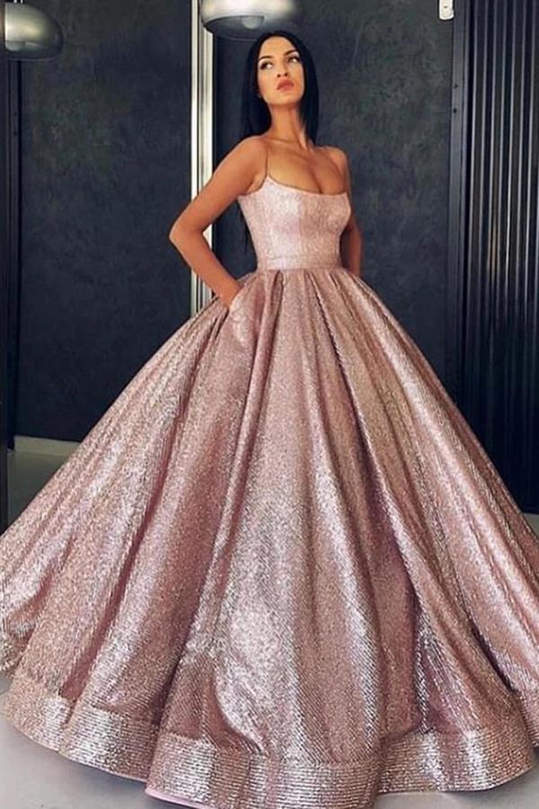 Buy Princess Rose Gold Spaghetti Straps Sleeveless Ball Gown Prom Dress