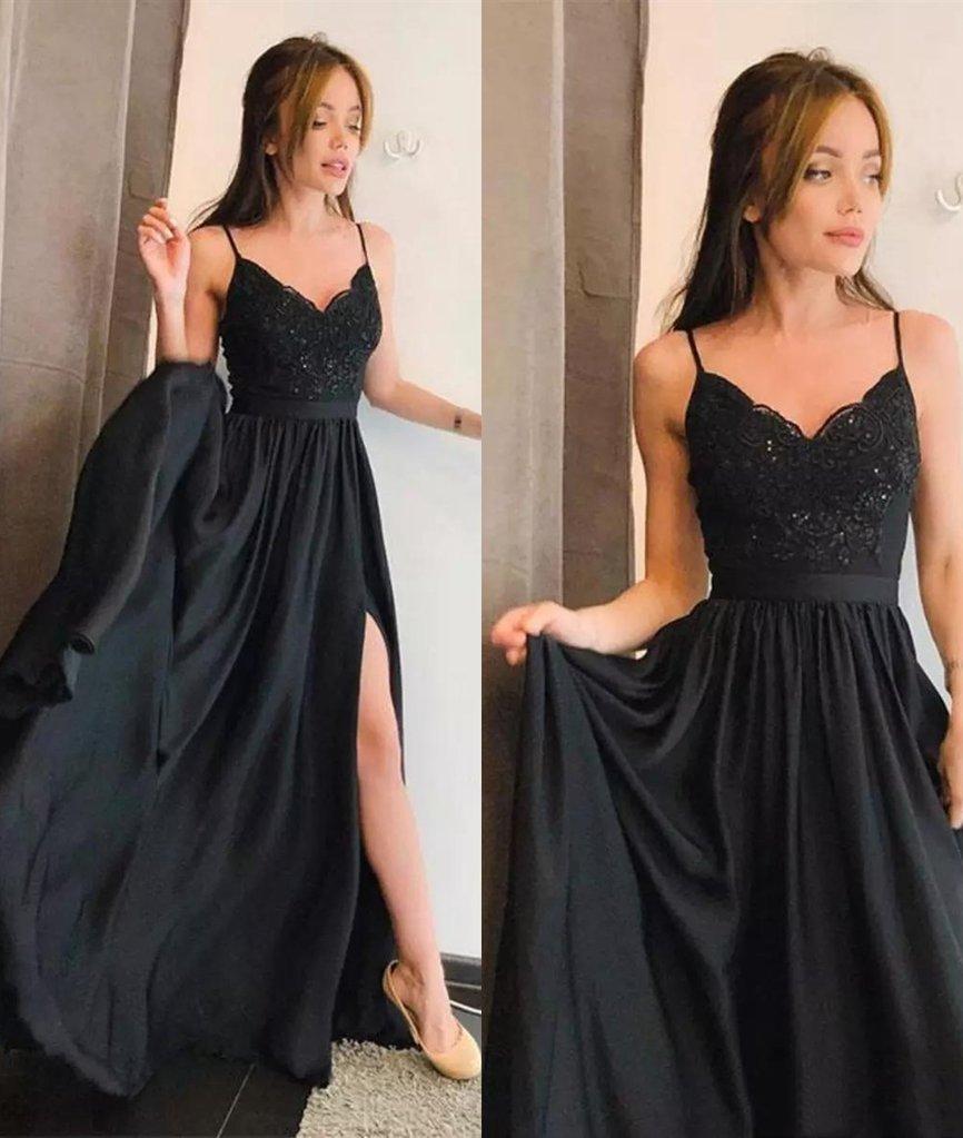 black prom dress with slits on the side