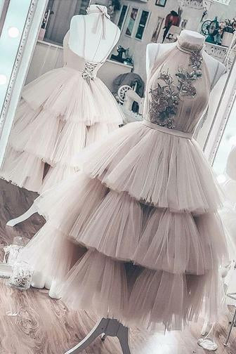 Buy Unique Short Layered Tulle High Neck Backless Short Prom Dress ...