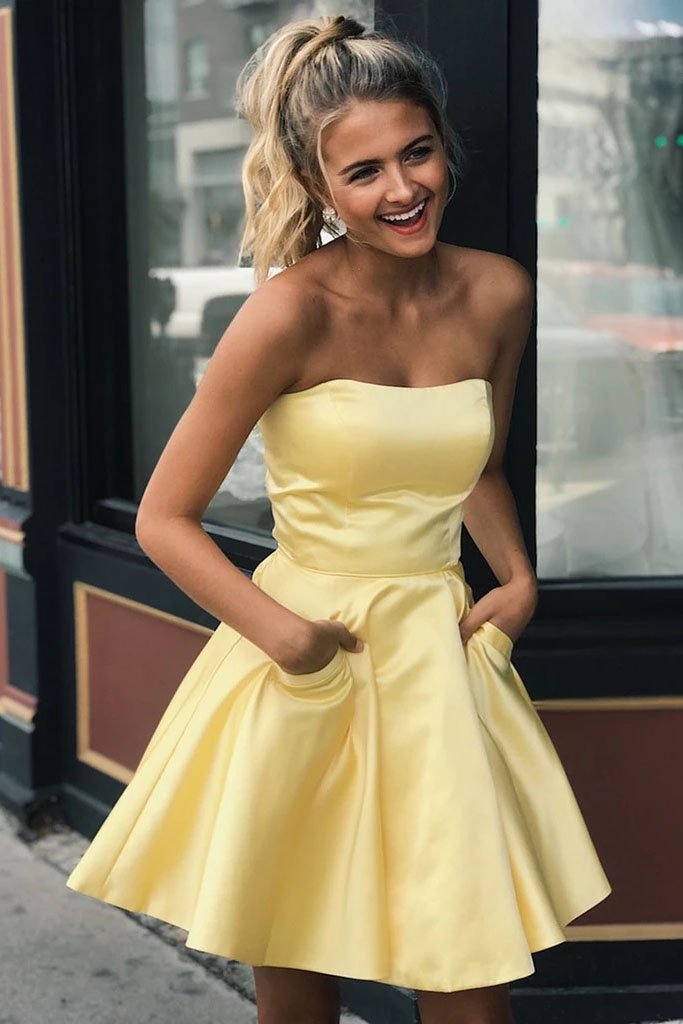 short formal yellow dresses