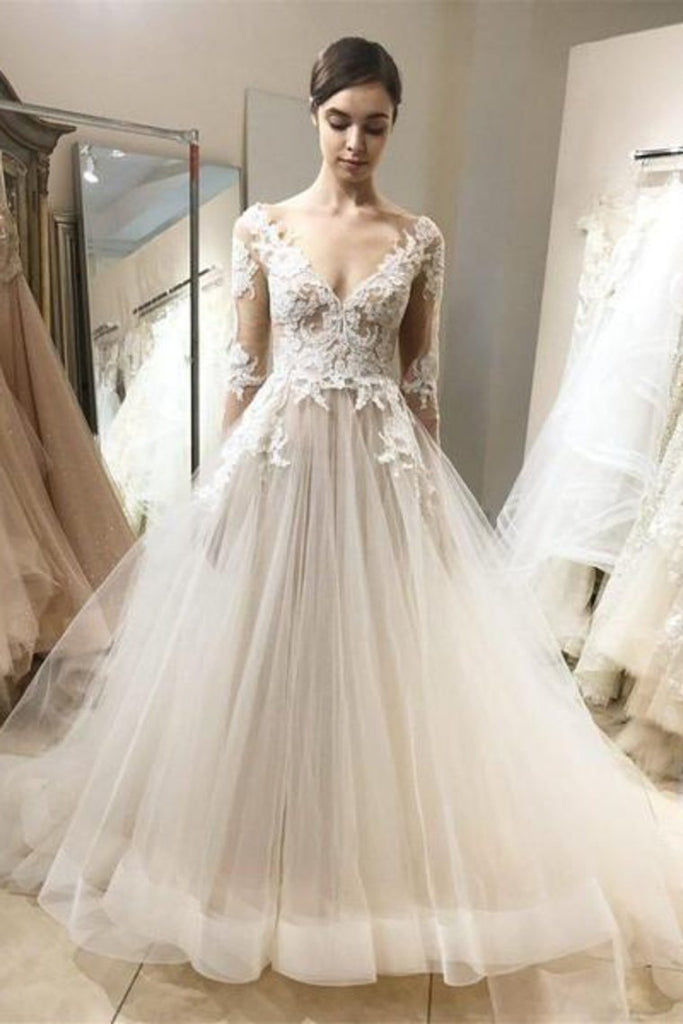 Buy See Through Vintage Lace Wedding Dresses Ball Gown With Sleeves ...