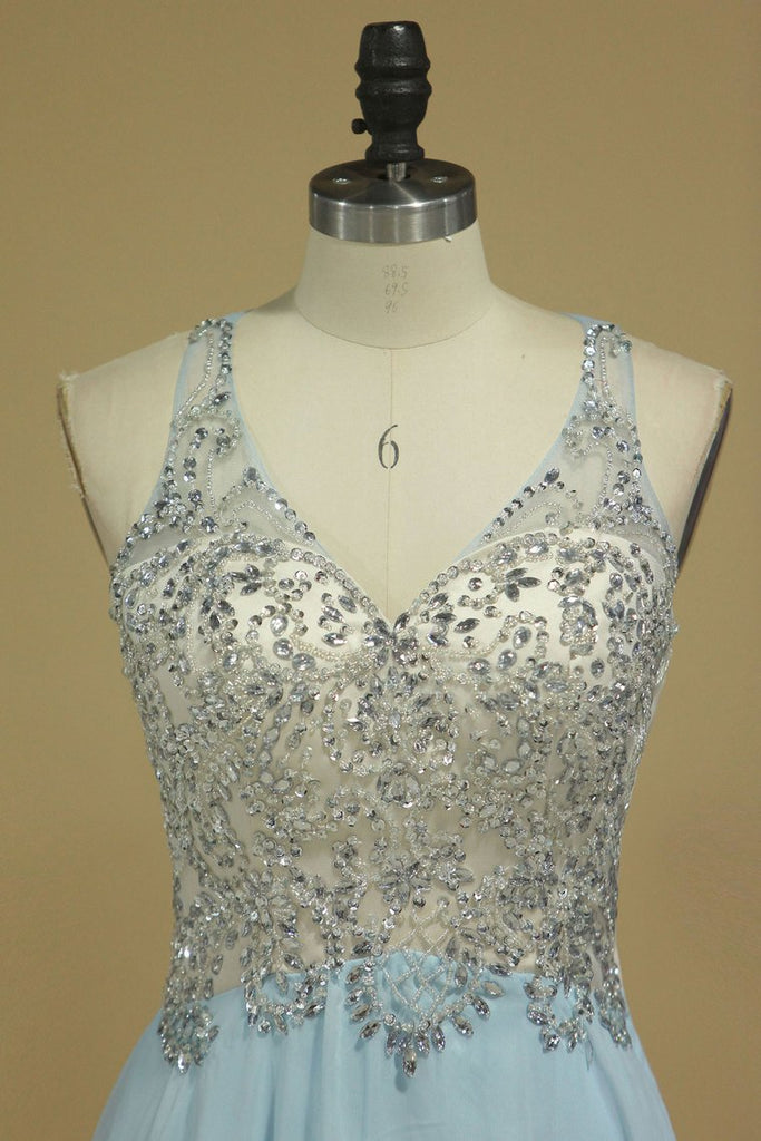 Chiffon & Tulle V Neck Prom Dresses Beaded Bodice A Line Online – jolilis