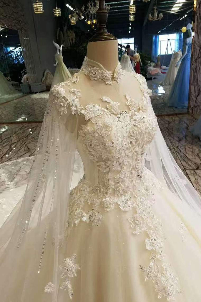 Luxurious High Neck Wedding Dresses Tulle With Sequins Beads Crystals ...